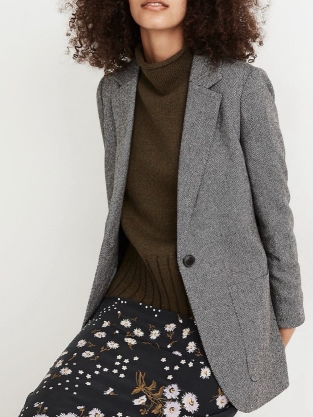 MADEWELL Larsen Blazer Herringbone Preppy Academia Classic Oversized Wool XS
